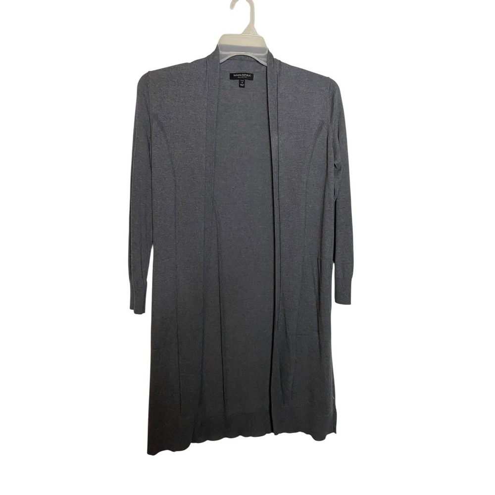Banana Republic Gray Silk Cotton Open Front Long Cardigan Sweater Petite Small